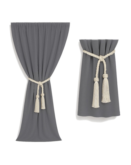 Zasłona na miarę szary/grafit + ozdoba sznur/chwost