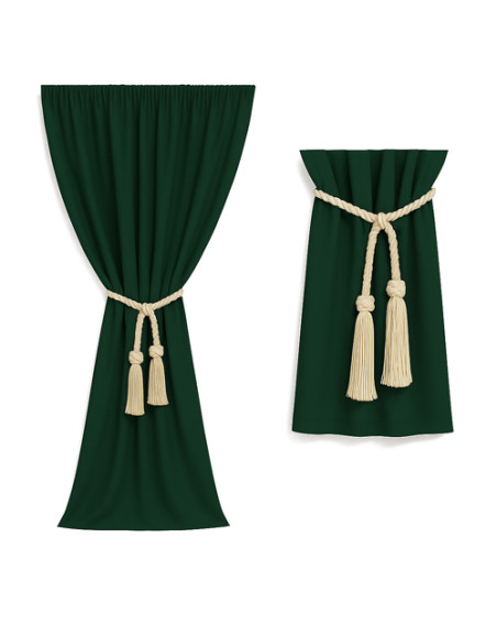 Zasłona ciemny zielony + ozdoba sznur/chwost