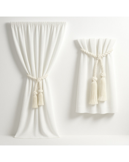 Zasłona ciepły biały + ozdoba sznur/chwost