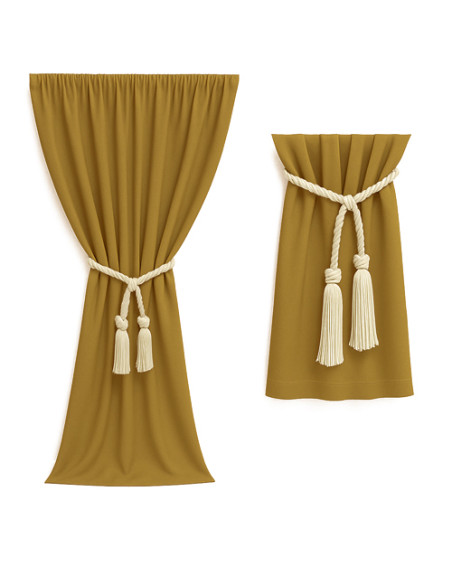 Zasłona musztardowa + ozdoba sznur/chwost