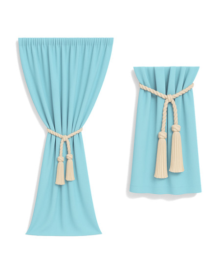 Zasłona niebieska + ozdoba sznur/chwost