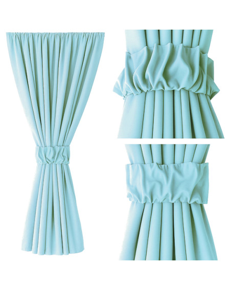 Zasłona na miarę niebieska + ozdoba opaska z marszczeniem