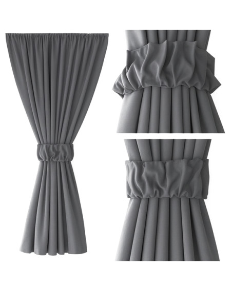 Zasłona szary/grafit + ozdoba opaska z marszczeniem