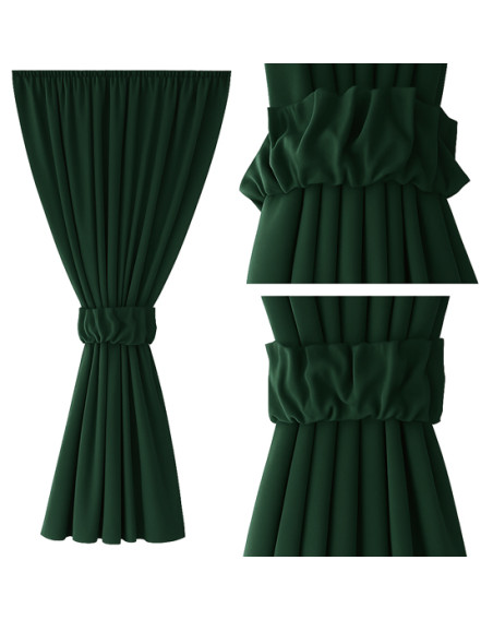 Zasłona ciemny zielony + ozdoba opaska z marszczeniem