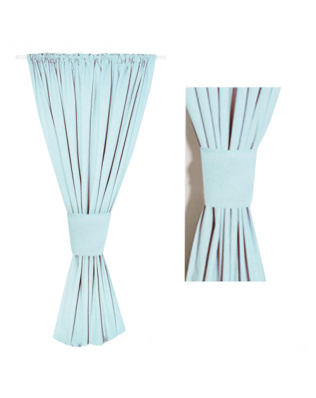 Zasłona na miarę niebieska + ozdoba szeroki pas