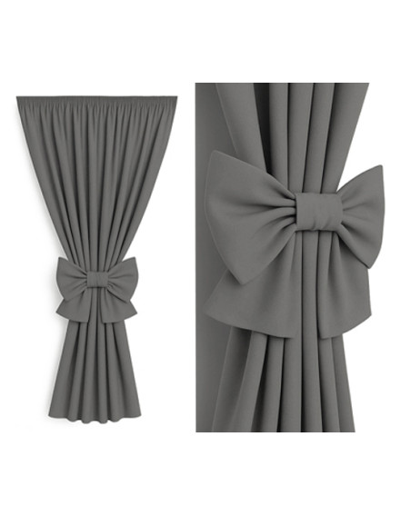 Zasłona szary/grafit + ozdoba kokarda