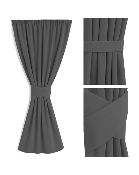 Zasłona szary/grafit + ozdoba pasek