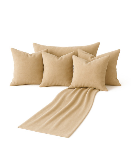 Zestaw beżowy 6w1 - narzuta + poduszki