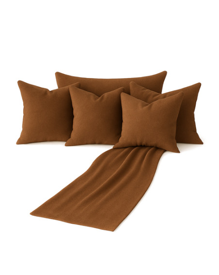 Zestaw brązowy 6w1 - narzuta + poduszki