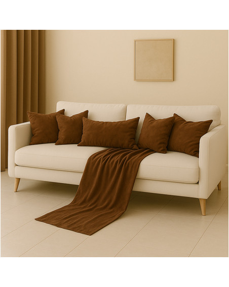 Zestaw brązowy 6w1 - narzuta + poduszki