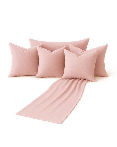 Zestaw pudrowy róż 6w1 - narzuta + poduszki