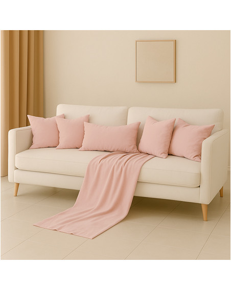 Zestaw pudrowy róż 6w1 - narzuta + poduszki