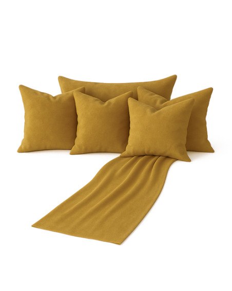 Zestaw musztardowy 6w1 - narzuta + poduszki