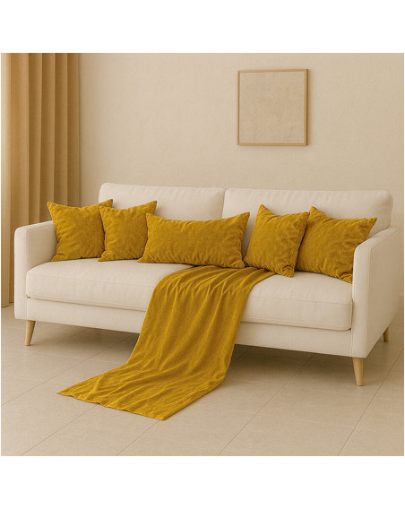 Zestaw musztardowy 6w1 - narzuta + poduszki